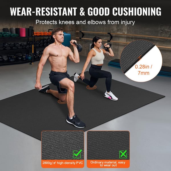 VEVOR Exercise Mat Black 48 in. W x 72 in. L 0.28 in. T