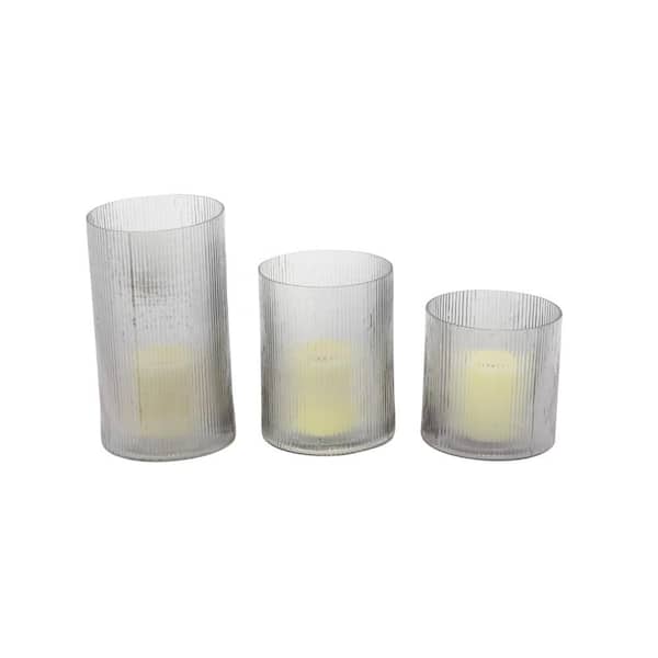 Litton Lane Clear Glass Traditional Candle Holder (Set of 3)