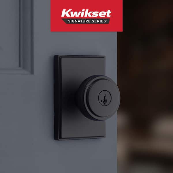 Sora Matte Black Keyed Entry 2.19 in. Rectangle Rose Round Flat Door Knob Featuring SmartKey Security