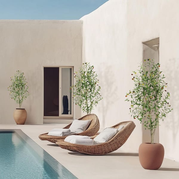 Unbranded Faux Tree 5 ft. Artificial Olive Tree in White Planter, Fake Silk Plants with Green Leaves and Big Fruits for Home DeCor