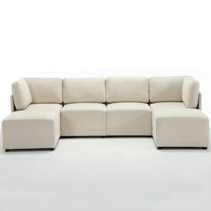 120 in. Modular Sectional Couch 6-Piece Beige Living Room Set U Shaped Sofa with Chaise Ottoman