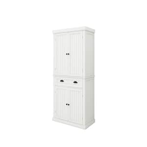 29.92inx15.75nx71.65in White Vertical Striped MDF Kitchen Cabinet with 4 Doors, 1 Drawer and 2 Adjustable Shelves
