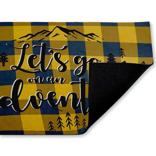 Let's Go Adventure Yellow Plaid Blue 18 in. x 30 in. Polyester Non-Slip Outdoor Door Mat