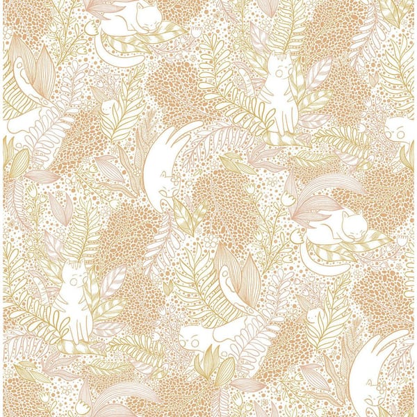 NuWallpaper Botanical Orange Gato Garden Novelty Vinyl Peel and Stick Wallpaper Roll