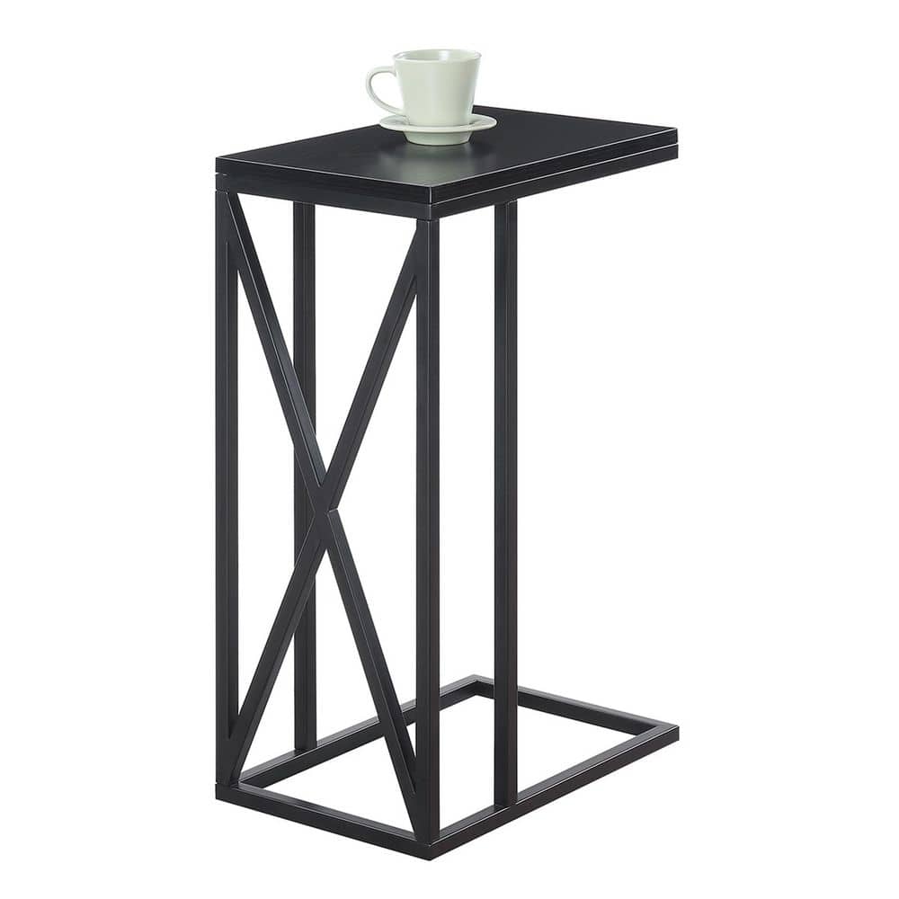 Tucson Modern Black C-Shaped Metal & Wood Slide-Under Sofa End Table