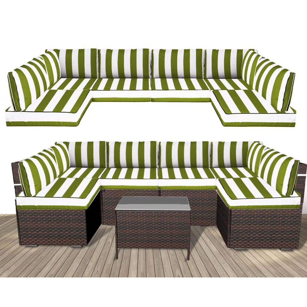6 Seat Waterproof Outdoor Replacement Cushions, 102.4 x 47.2 x 13.7 in.-14-Piece UV-Protection Patio Sectional Cushions