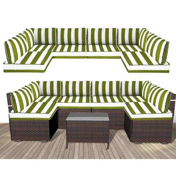 6 Seat Waterproof Outdoor Replacement Cushions, 102.4 x 47.2 x 13.7 in.-14-Piece UV-Protection Patio Sectional Cushions