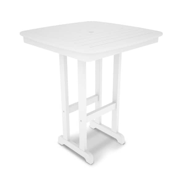 POLYWOOD Nautical White 37 in. Plastic Outdoor Patio Bar Table