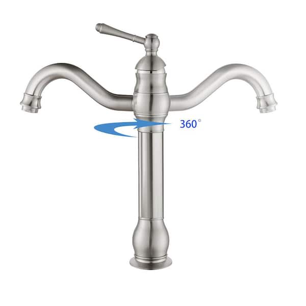 Single-Handle Single Hole Swivel Spout Bathroom Vessel Sink Faucet With Pop-Up Drain Assembly in Brushed Nickel
