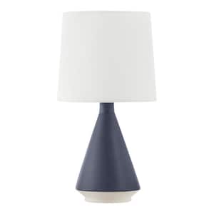 15.125 in. Navy Ceramic Table Lamp with White Fabric Shade