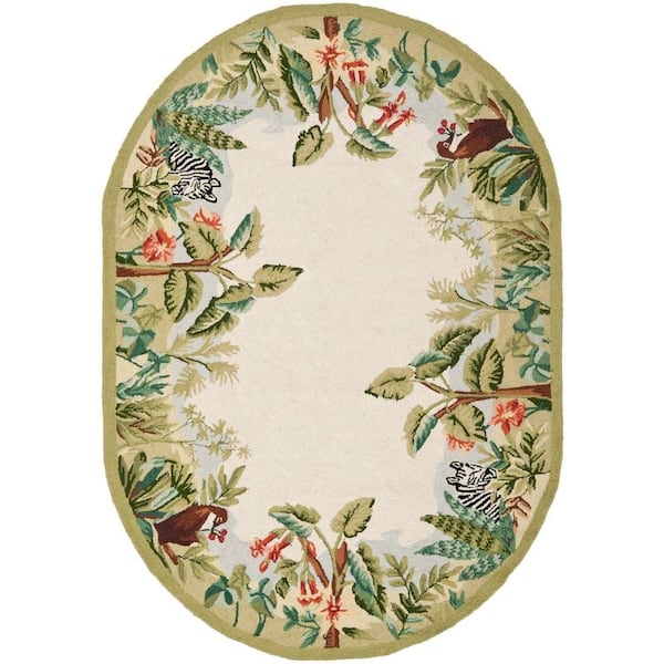 SAFAVIEH Chelsea Beige/Green 5 ft. x 7 ft. Oval Floral Border Tropical Area Rug