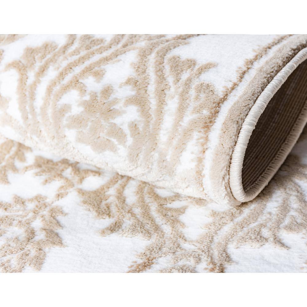 Ivory Floral Rectangular Stain-Resistant Synthetic Rug, 10x13 ft