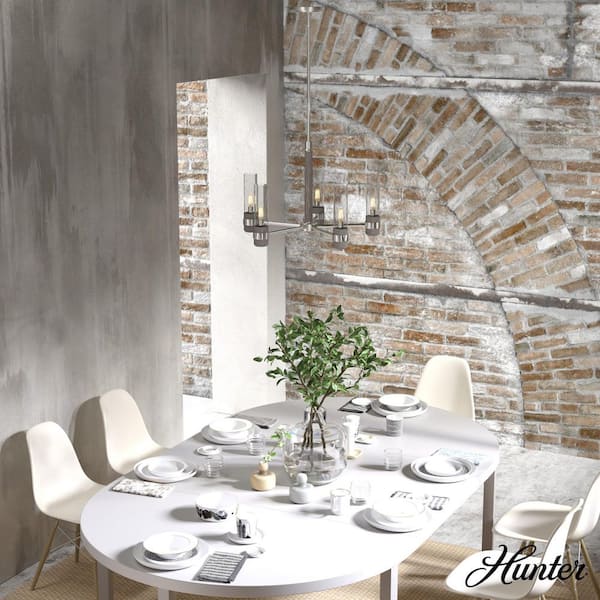 Hunter River Mill 6-Light Brushed Nickel Candlestick Chandelier with Clear Seeded Glass Shades