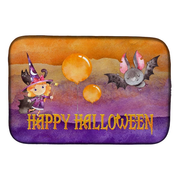 Happy Purple Halloween Dish Drying Mat for Kitchen Counter 24in x