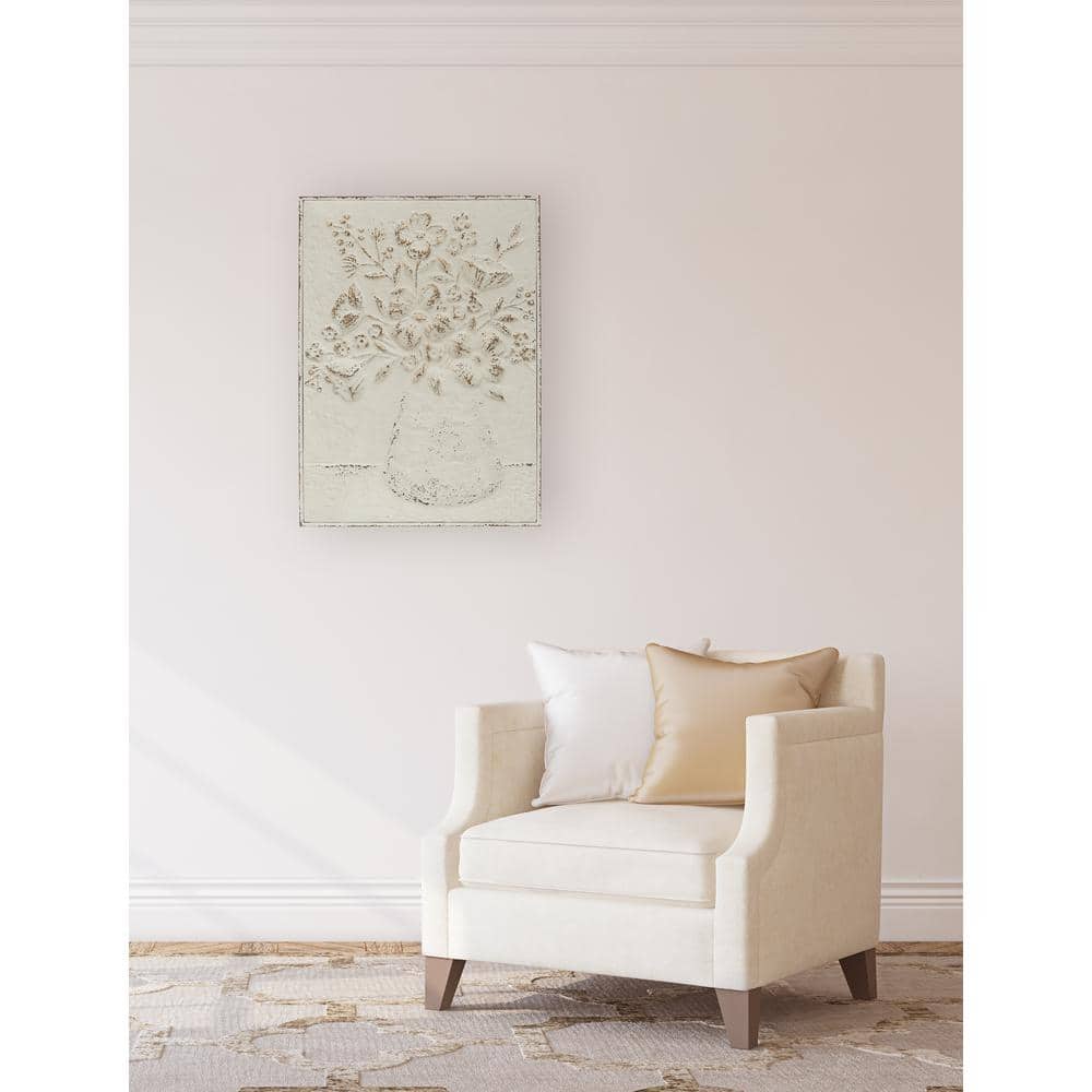 Rustic Charm Embossed Metal Floral Vase Wall Art, 24"x19"