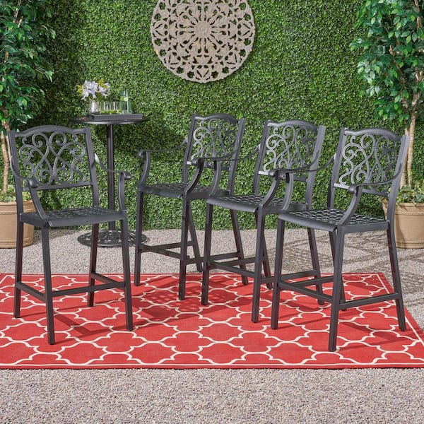 Noble House Vallarta Stackable Aluminum Patio Outdoor Bar Stool (4-Pack)