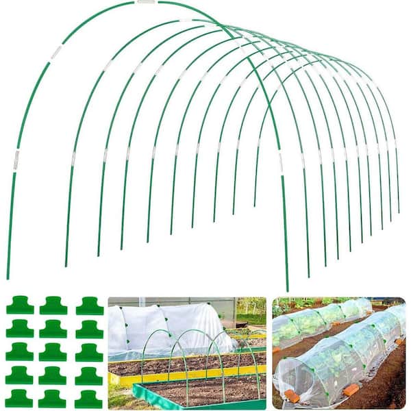 Greenhouse Hoops Grow Tunnel Kit, Rust-Free Fiberglass Plant Support Frame with Connectors & Clips (60-Pack)