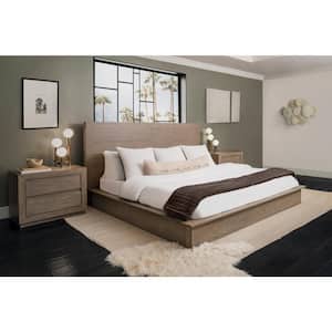 Gally Gray King Wood Frame Sleigh Bed with Nighstands