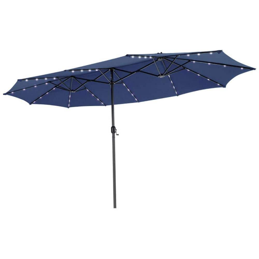 15 ft. Steel Market Patio Umbrella in Navy with LED Light Double Sided Twin Solar Outdoor Umbrella with Crank price history on PriceWatchPro