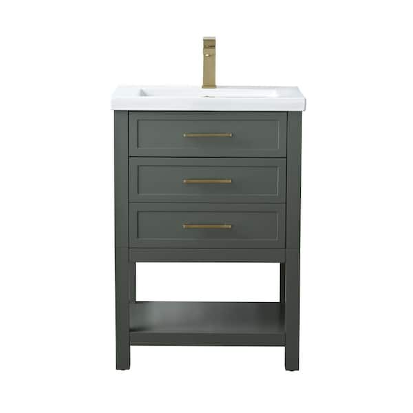 Arlo 24 in. W x 18 in. D x 34 in. H Bath Vanity in Vintage Green with White Ceramic Top