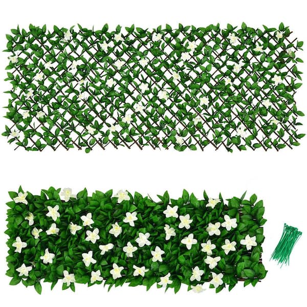 WELLFOR 79 in. W x 39 in. D Willow and Polyester Faux Ivy Privacy Garden Fence with White Flower (4-Piece)