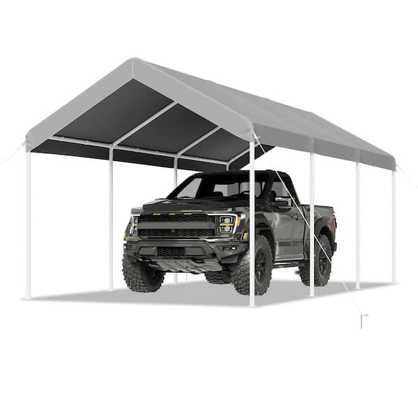 10 ft. W x 20 ft. D Gray Soft Top Carport with Steel Frame, Ideal for Outdoor Vehicle Protection