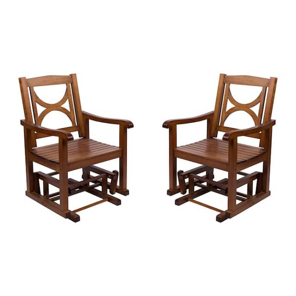 Shine Company Set of 2 39 in. H Oak Wooden Outdoor Luna Glider Chair, Yard Patio Garden Wood Furniture