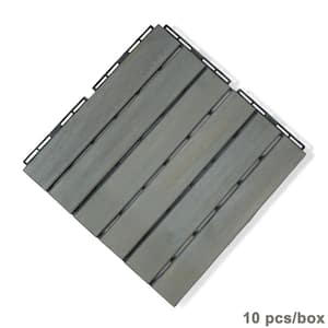 1 ft. x 1 ft. Square Interlocking Acacia Wood Patio Deck Tiles Outdoor Striped Pattern Flooring Tiles Pack of 10 Tiles