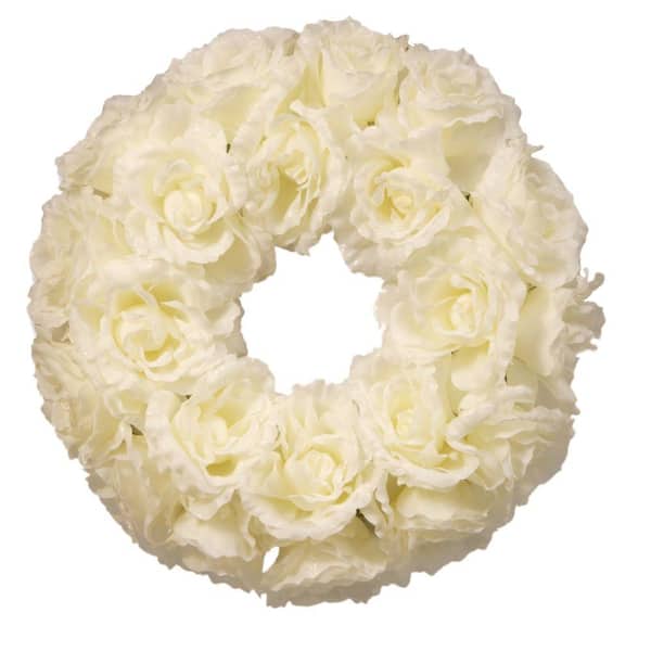 National Tree Company 16.5 in. Artificial Glittered Rose Wreath with 8 in. Artificial Foam Base