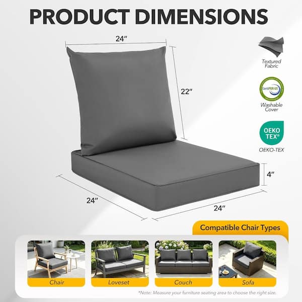 homfan Gray Water-Resistant Outdoor Chair Cushions Outdoor Deep