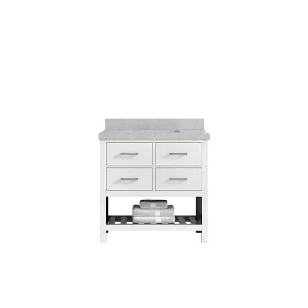 Willow Collections Parker 36 in. Single Sink Freestanding White Bath Vanity with Pearl Light Gray Qt. Top Unassembled