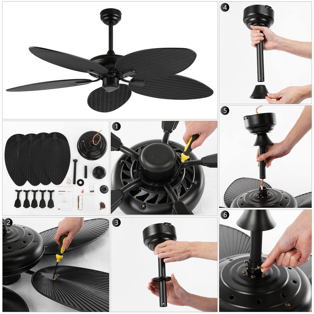 Raffles 52" Dark Brown Palm Blade Ceiling Fan with Remote