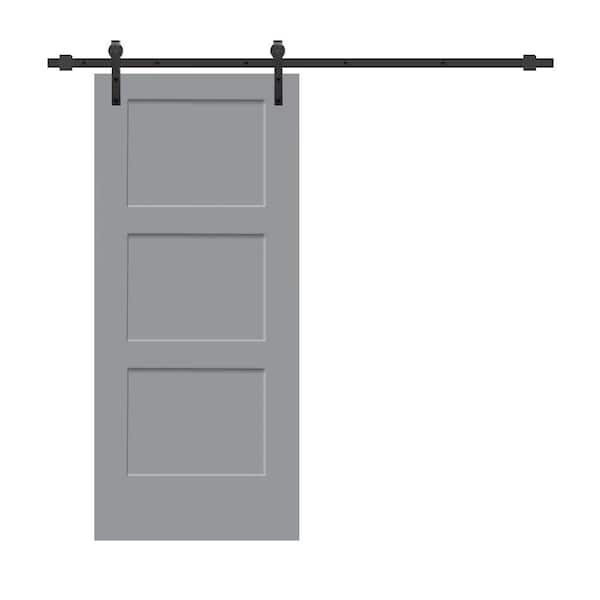 CALHOME 36 in. x 80 in. Light Gray Stained Composite MDF 3-Panel Equal Style Interior Sliding Barn Door with Hardware Kit