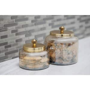 Gold Glass Decorative Jars with Metal Lids (Set of 2)