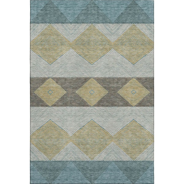 Mayfield Premium Machine Washable Abstract AMF2545 Teal 8 ft. x 10 ft. Area Rug