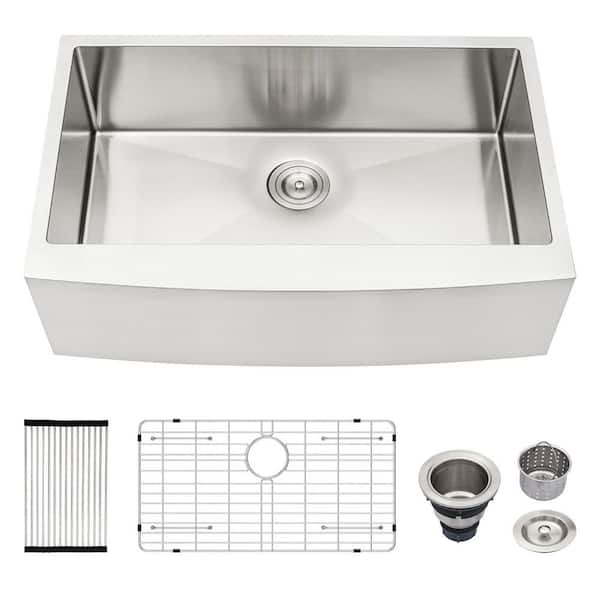 27 in. Single Bowl 16-Gauge T304 Stainless Steel Farmhouse Kitchen Sink with Bottom Grid and Strainer