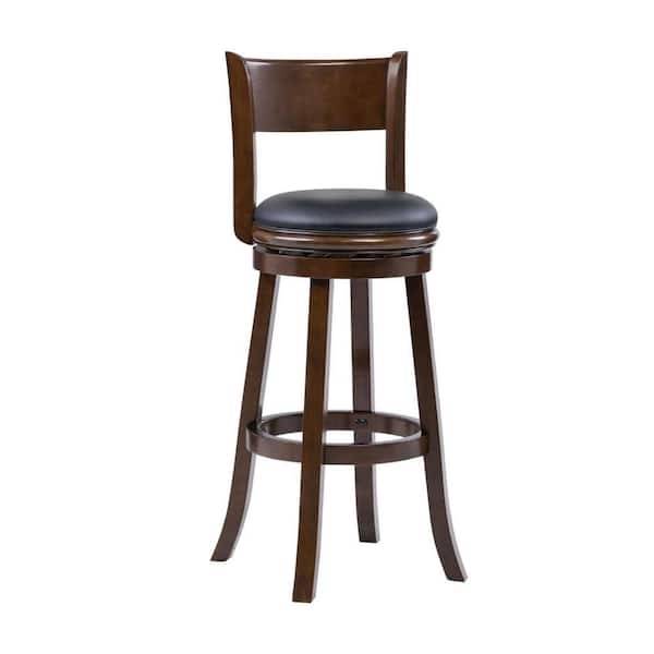 Benjara Milo Swivel Black and Brown Wood Frame Barstool Chair Milo Swivel with Cushion