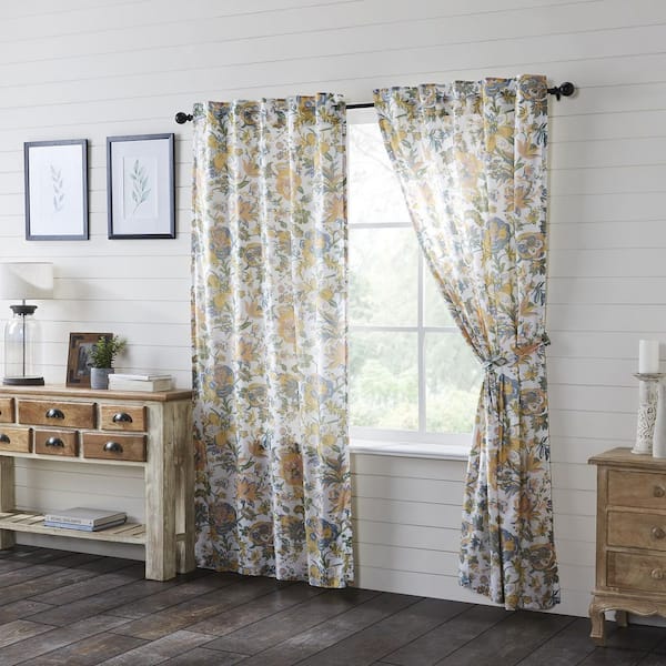 VHC BRANDS Wilder 36 in W x 63 in L Floral Light Filtering Rod Pocket Window Panel Creme Blue Green Pink Gold Pair