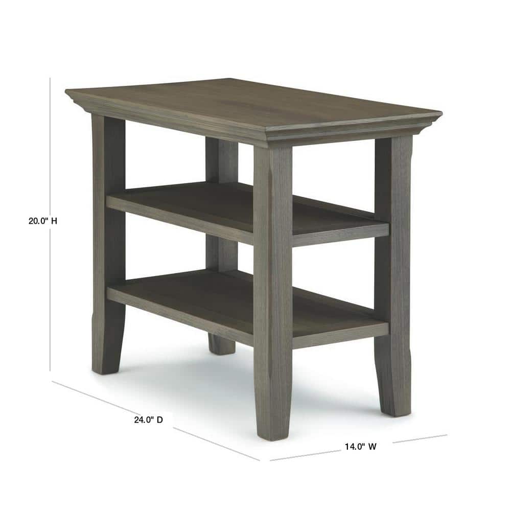 Farmhouse Gray Solid Wood Narrow Side Table with Shelves