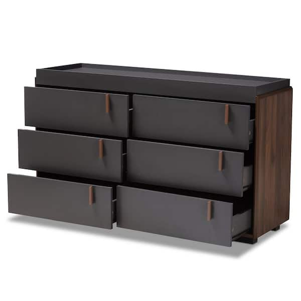 Baxton Studio Rikke 6 Drawer Gray and Walnut Dresser 152 9532 HD