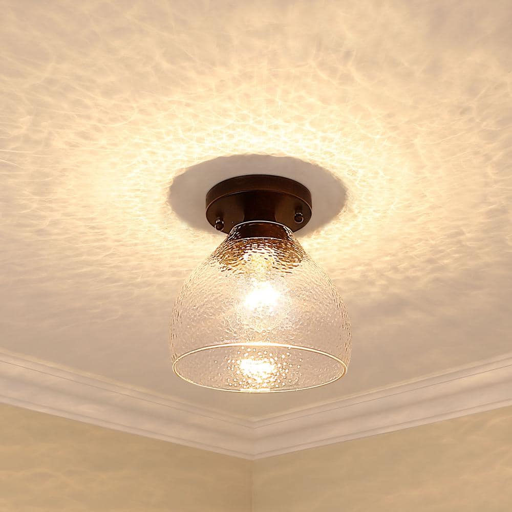 Ariella Matte Black and Glass Semi-Flush Mount Light