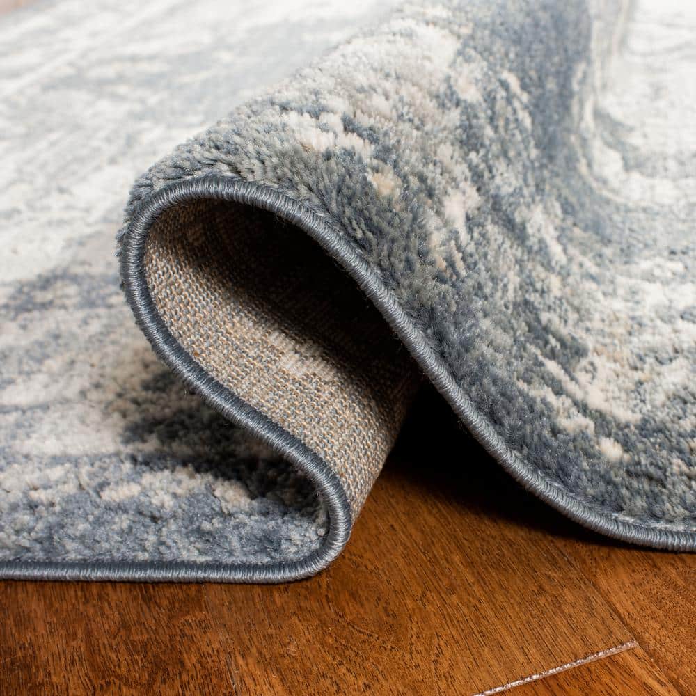 Oregon Blue and Cream Floral Synthetic Rectangular Area Rug