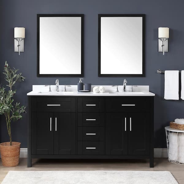 OVE Decors Wexford 60 in. W x 21 in. D x 34 in. H Double Sink Bath Vanity in Espresso with White Engineered Stone Top and Mirrors