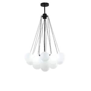 Alma 16 in. W 3-Light Cluster Globe Bubble Balck Chandelier with Frosted Glass Shades for Dining Room Kid's Room