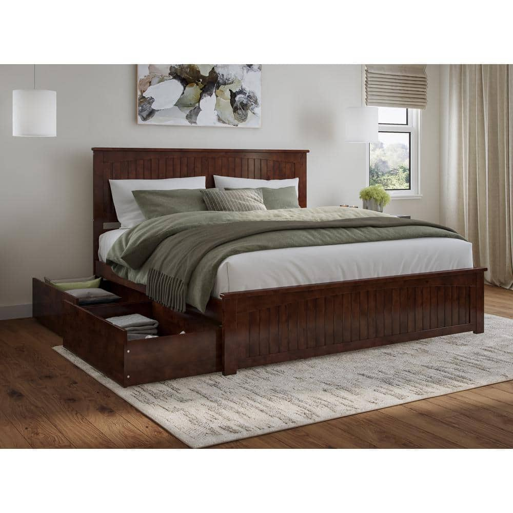 AFI Nantucket Walnut Brown Solid Wood Frame King Platform Bed with ...