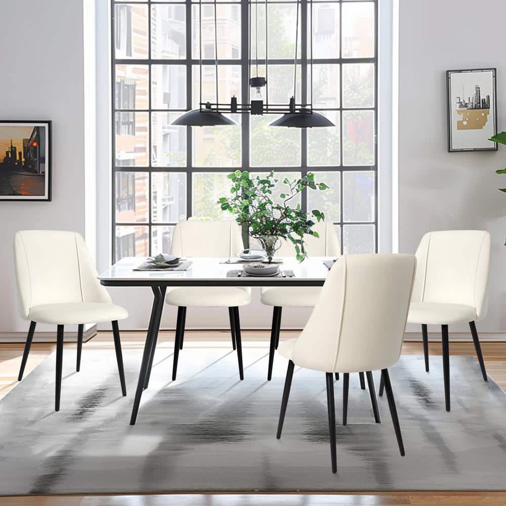 Modern Dining Chairs with Metal Black Legs, Upholstered Side Chairs for Kit