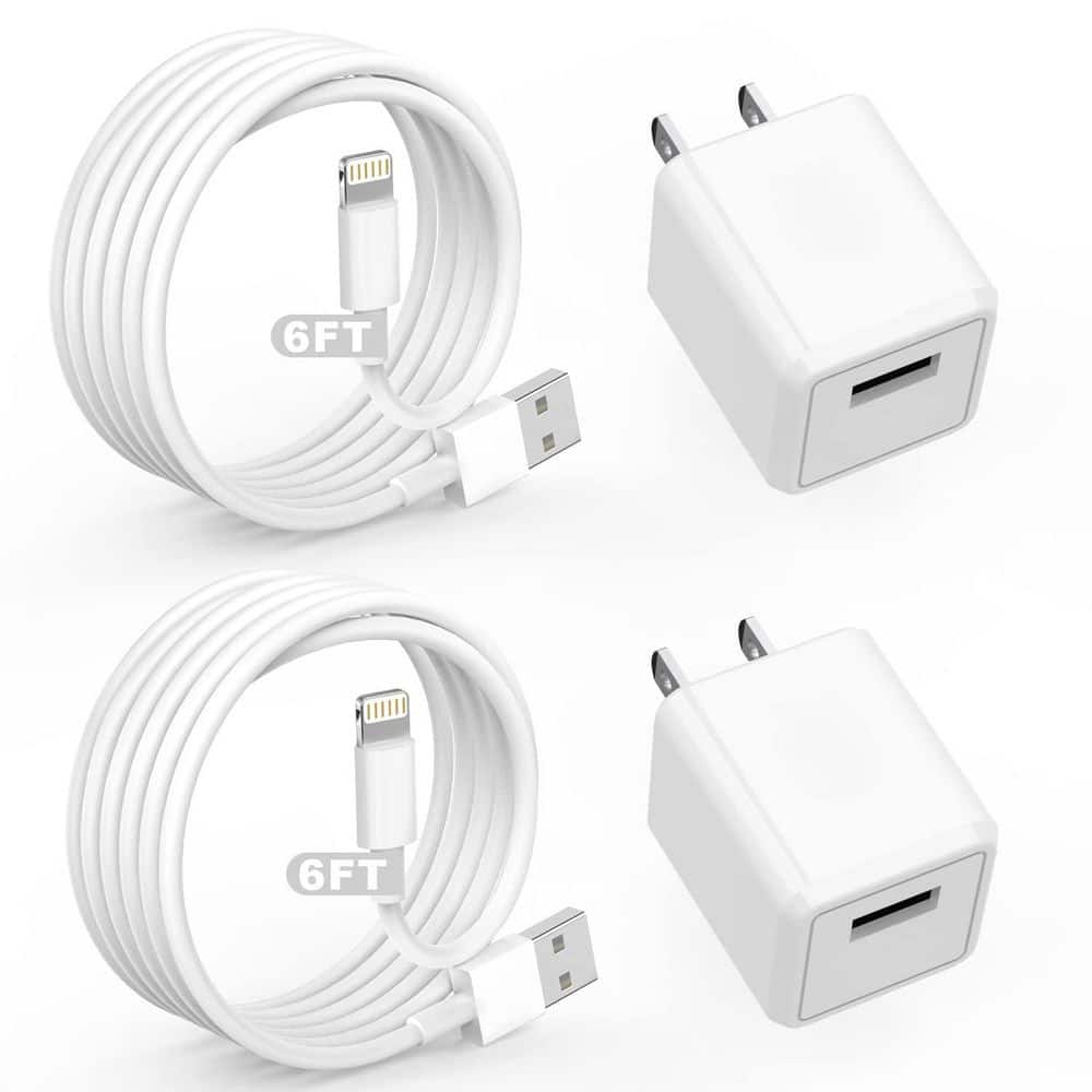Cube Fast Charger Travel 2-Pack 6 ft. Lightning Cable Cord USB Wall Chargers Travel Plug Adapter in White price history on PriceWatchPro