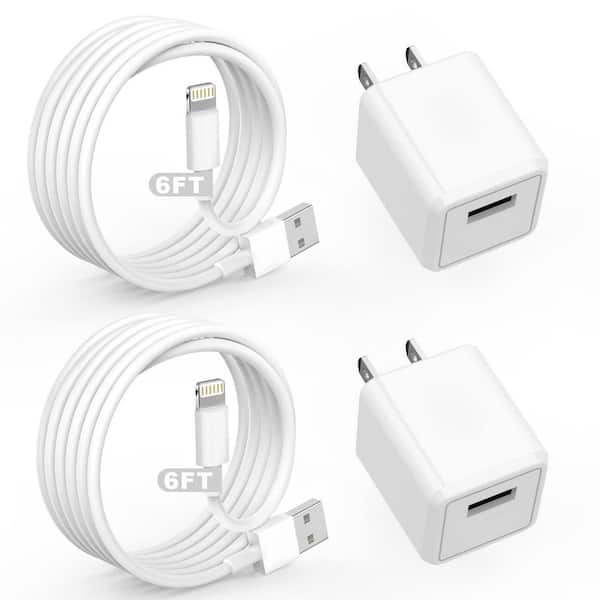 Yichuhaoxi Cube Fast Charger Travel 2-Pack 6 ft. Lightning Cable Cord USB Wall Chargers Travel Plug Adapter in White