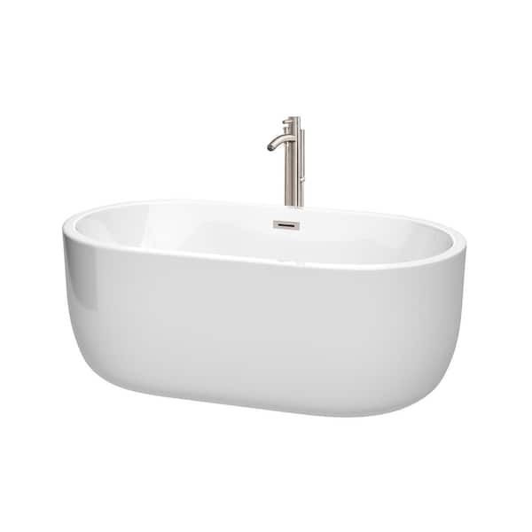 Wyndham Collection Juliette 5 ft. Acrylic Flatbottom Non-Whirlpool Bathtub in White with Brushed Nickel Trim and Faucet