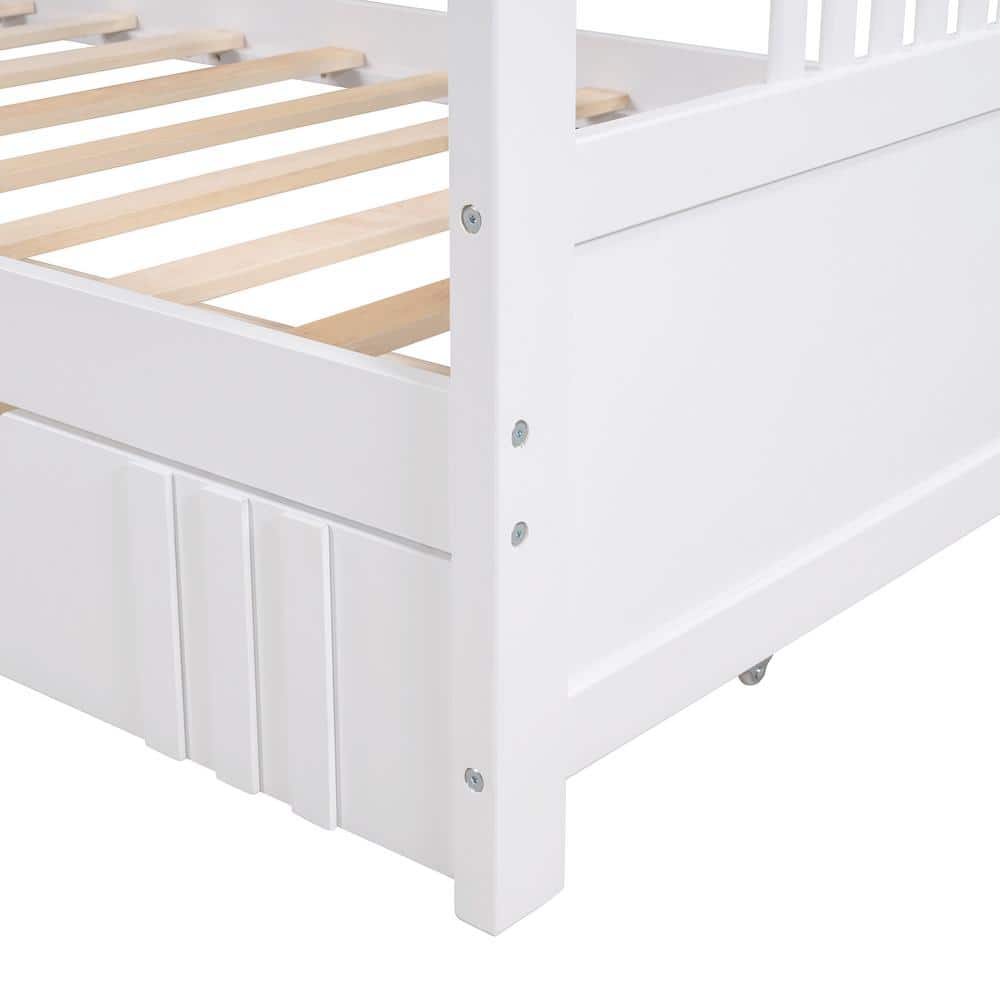 White Twin Size Pine Wood Daybed with 2 Drawers